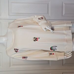 Jane and Delancey Cream Holiday Embroidered Dog Long Sleeve Crewneck Size 1X